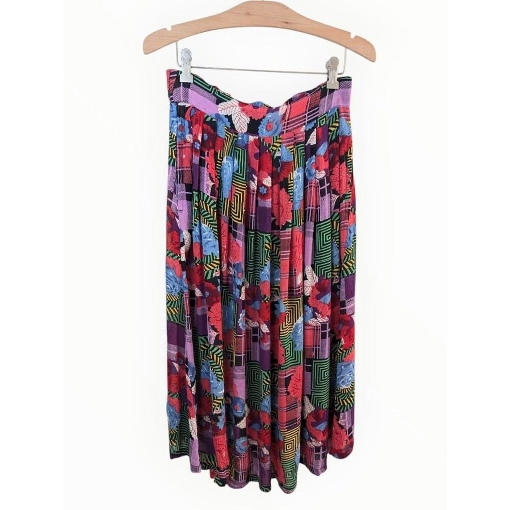 Vintage Jane Ashley Multicolor Floral Beaded Midi Skirt Medium